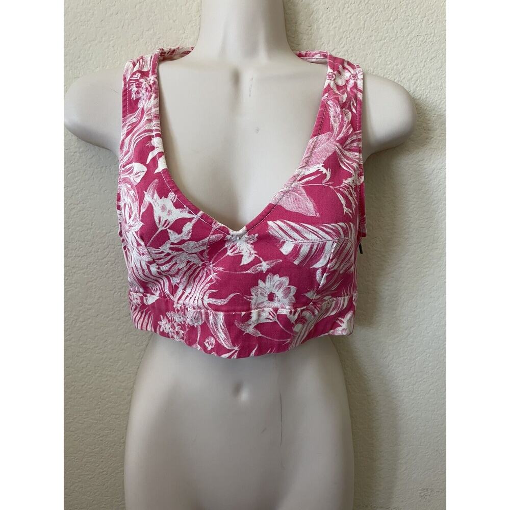 Zara TRAFALUC Pink White Floral V Neck Sleeveless Women's Cropped Top Size XS